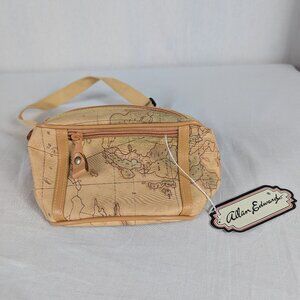 Allen Edward World Map Leather Fanny Pack Belt Bag Tan Beige Travel Vacation NEW